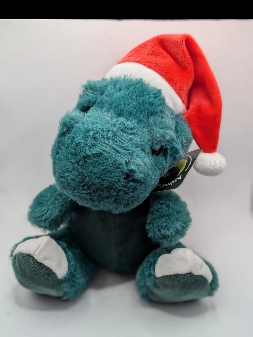 Animal Adventure 9" Dinosaur Stuffed Animal Teal White Red Santa Hat Plush Cute